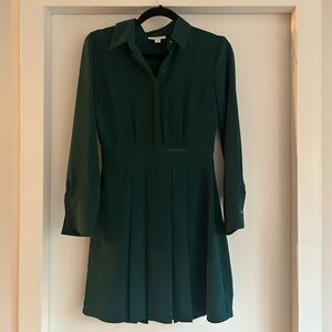 Topshop green long sleeve pleated button down dress